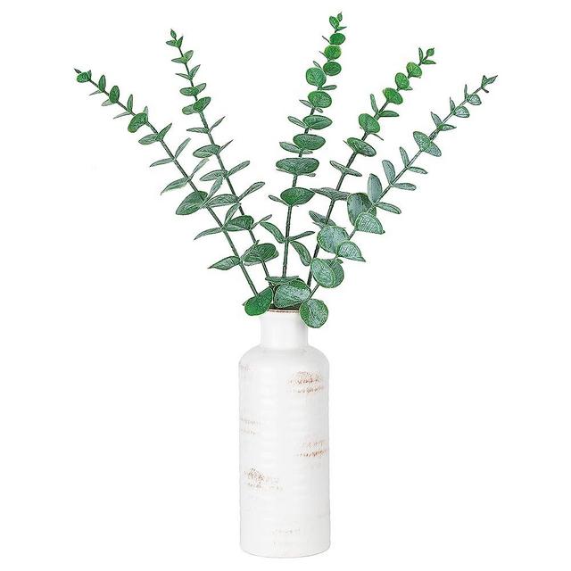 Dahey Ceramic Vase with Artificial Eucalyptus Set, Faux Eucalyptus Stems Modern Farmhouse Home Decor Fake Flowers with Vase Greenery for Entryway, Bookshelf, Table Centerpieces, Living Room