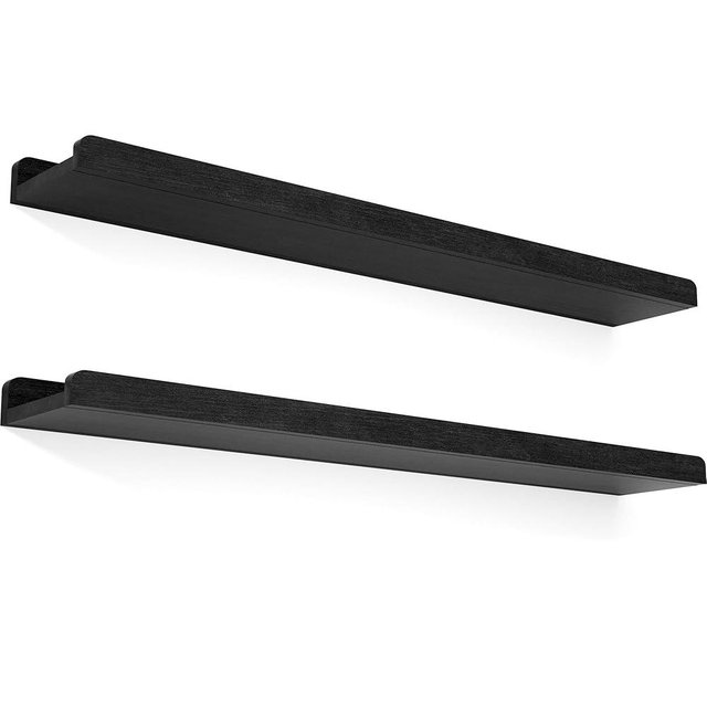 Love-KANKEI 36 Inch Long Floating Shelves Wall Mounted Set of 2, Large Wood Wall Shelves for Storage,Rustic Hanging Shelves for Display,Bedroom, Living Room,Bathroom,Kitchen, Black