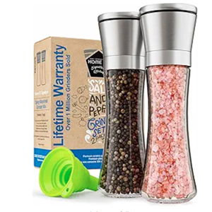Home EC Premium Stainless Steel Sea Salt and Pepper Grinder Set of 2 - Adjustable Ceramic - Tall Glass Salt and Pepper Shakers - Kitchen Spice Mill W/Funnel & EBook