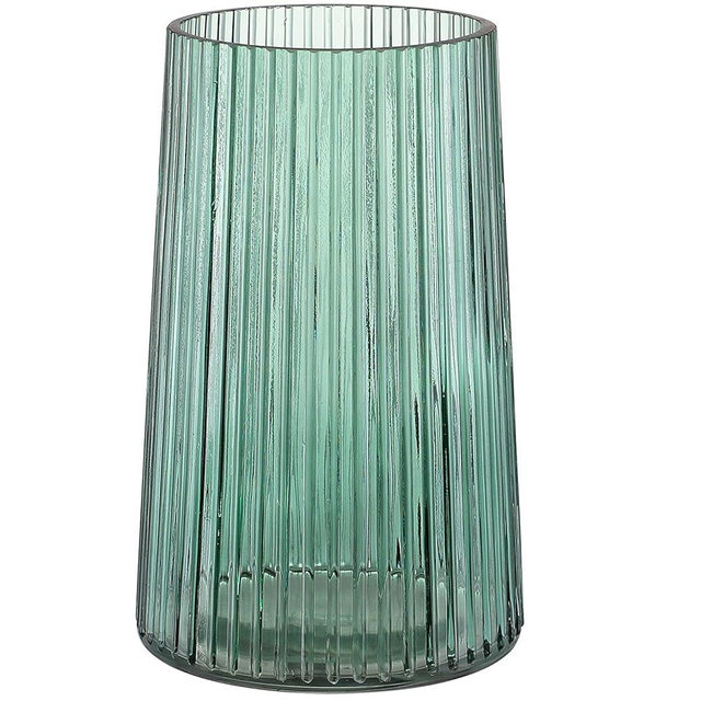 MARTAGE Green Glass Vase for Flower, Glass Flower Vase, Flower Vase for Bouquet, Modern Glass Vase, Ribbed Glass Vase for Living Room, Bedroom, Dining Table, Office, Wedding, Centerpieces, 8 Inches