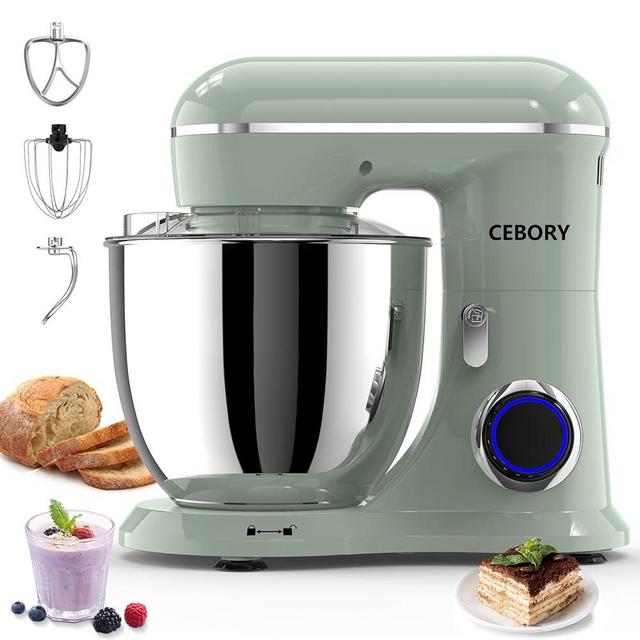 CEBORY 3-IN-1 Electric Stand Mixer, 6QT Bowl 10-Speed Kitchen Mixer, Household Food Mixers include Dough Hook, Beater and Whisk, Bread Cake Mixer for Baking and Most Home Cooks, Green