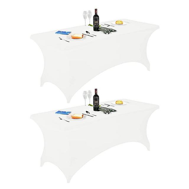 2Pack Spandex Table Covers 6ft，Fitted Tablecloth for 6ft Rectangular Tables, Stretch Patio Table Covers, Universal Spandex Table Cover for Wedding, Banquet, Party ( 6ft, White)
