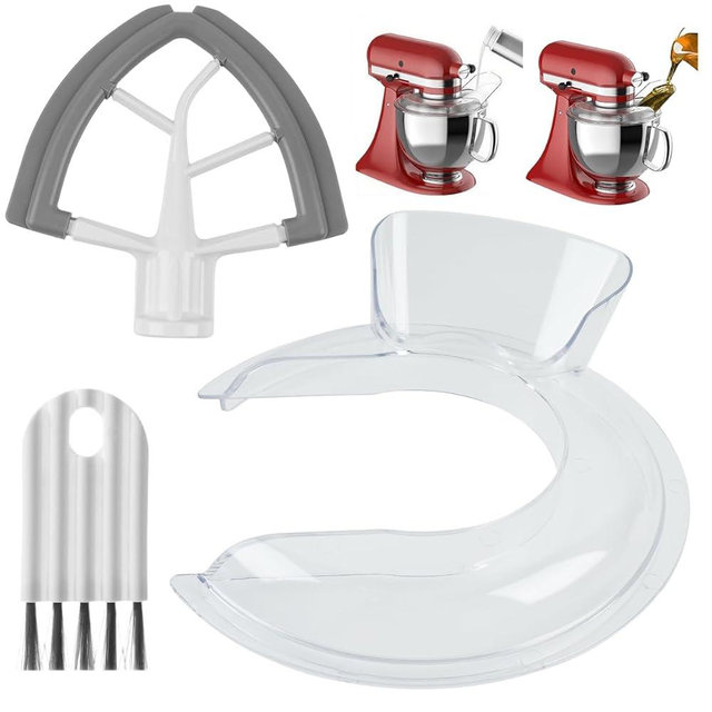3in1 Pouring Shield+Flex Edge Beater+Brush for KitchenAid Tilt Head 4.5-5QT,Safety Pouring Shield Kitchenaid Splatter Guard,Flat Beater Paddle with Silicone Edge KitchenAid Accessories and Attachments