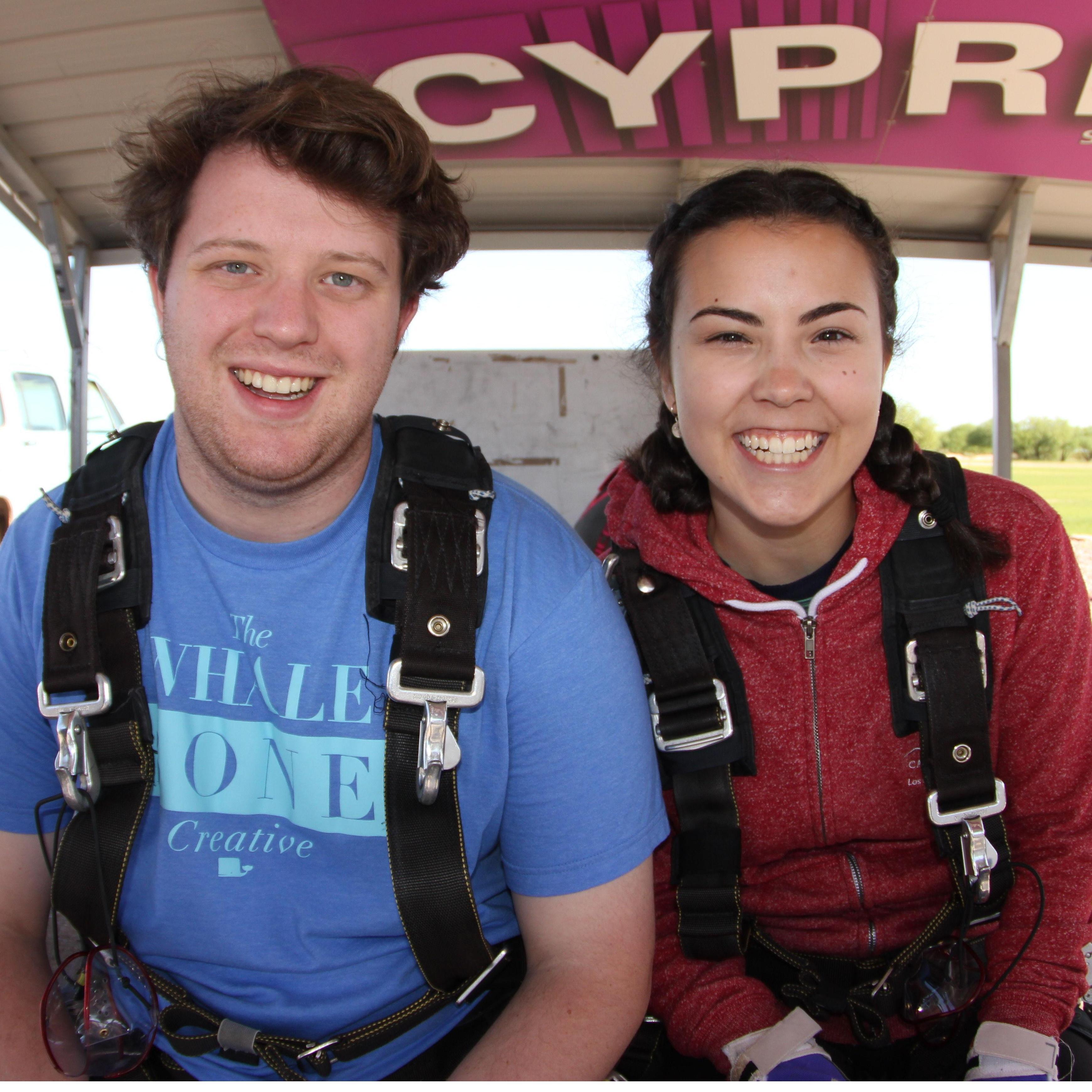 Right before jumping off a plane for Maddie's 18th birthday!