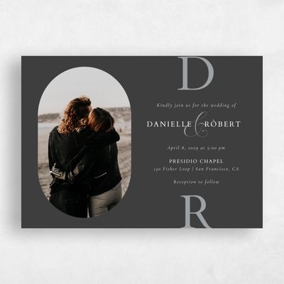 Dark Charcoal, Black Wedding Invitation - Damon Photo