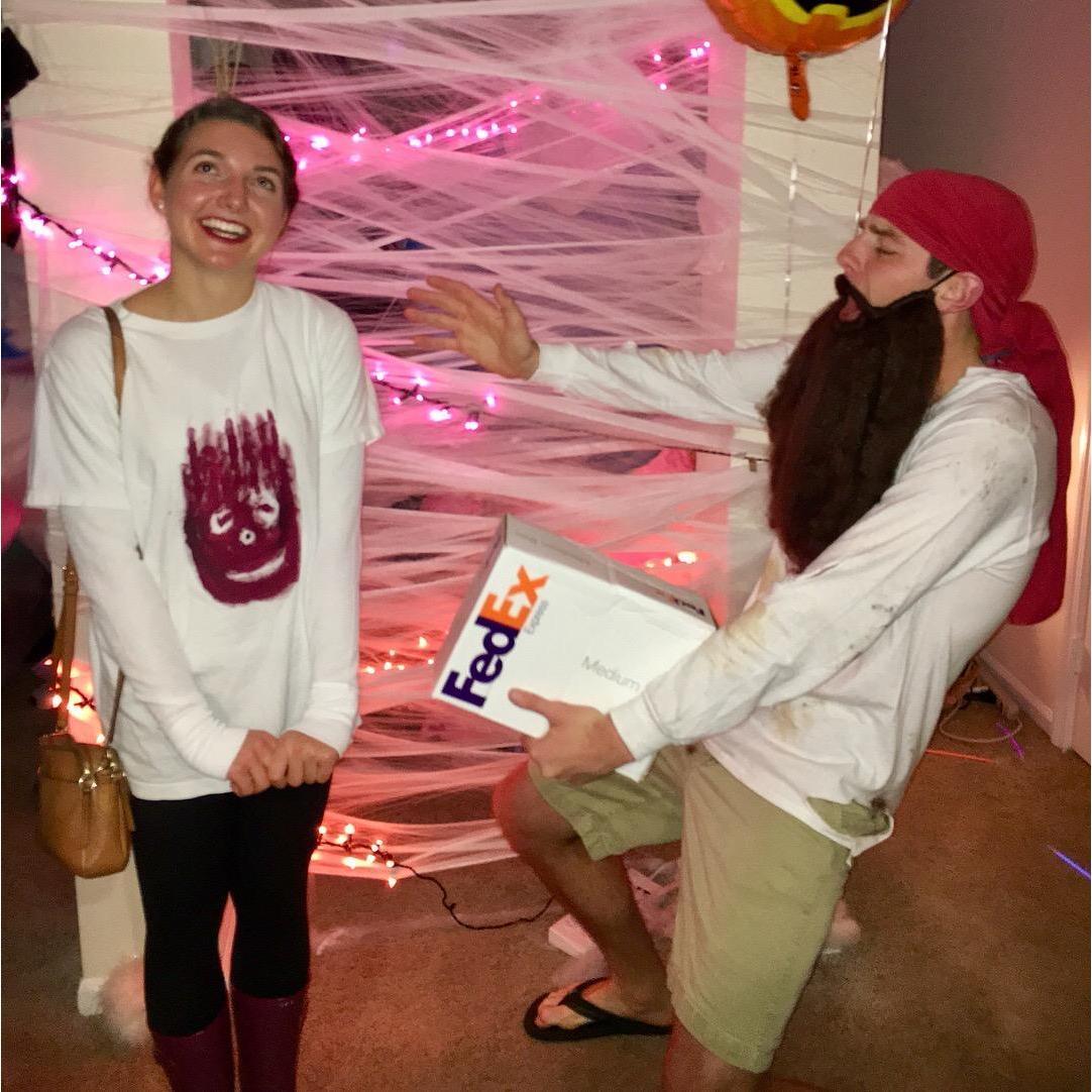 Mattie and Justin were Wilson the volleyball and Tom Hanks for Halloween in 2018
