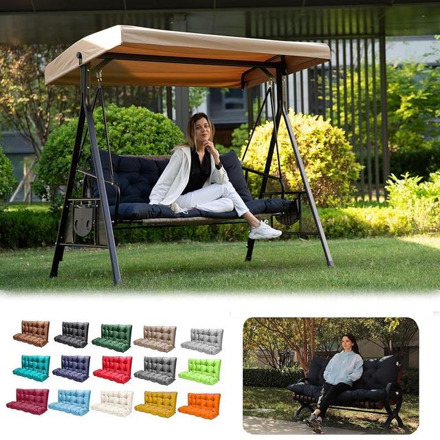 LCYY.TG Porch Swing Cushions, Outdoor Swing Replacement Cushions 3 Seater with Backrest, Waterproof Bench Cushion with Ties,for Patio,Porch, Garden,Backyard (Navy Blue 60 * 40 in)