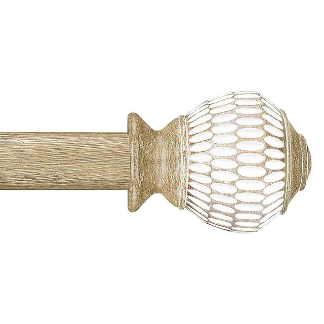 Byondeth Curtain Rods for Windows 16 to 120 Inches Adjustable Length 1 Inch Diameter Window Curtain Rod with Wood Grain Leaf Pattern Finials,for Heavy Duty Curtains Rods
