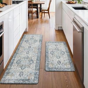 Kitchen Mats with Cushioned Support, Non-Skid, Water Resistant (Set of 2) - Blue, Rectangle 1'5" x 2'6" / Runner 1'5" x 3'11"