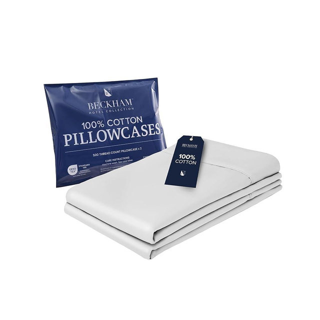 Beckham Hotel Collection 100% Cotton Pillow Cases Standard/Queen Size Set of 2, 500TC, Luxury Sateen Pillowcases, Open End, Breathable, Moisture-Wicking, White