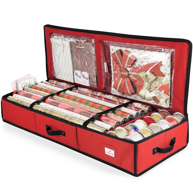 Hearth & Harbor Wrapping Paper Storage Container - Christmas Storage Bag with Interior Pockets - Gift Wrapping Organizer Storage Fits Up to 22 Rolls of 40" - Tear Proof Wrapping Paper Organizer