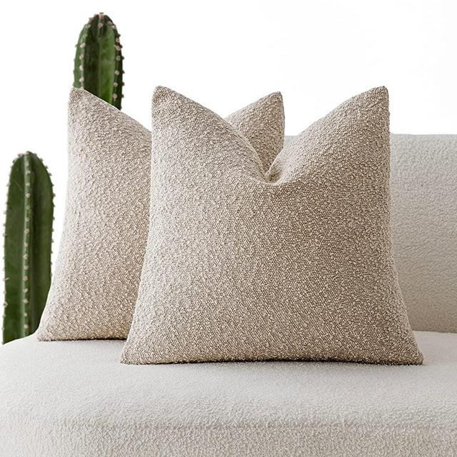 Foindtower Pack of 2 Textured Boucle Throw Pillow Covers Accent Solid Pillow Cases Cozy Soft Decorative Couch Cushion Case for Chair Sofa Bedroom Living Room Home Decor, 18 x 18 Inch,Oatmeal