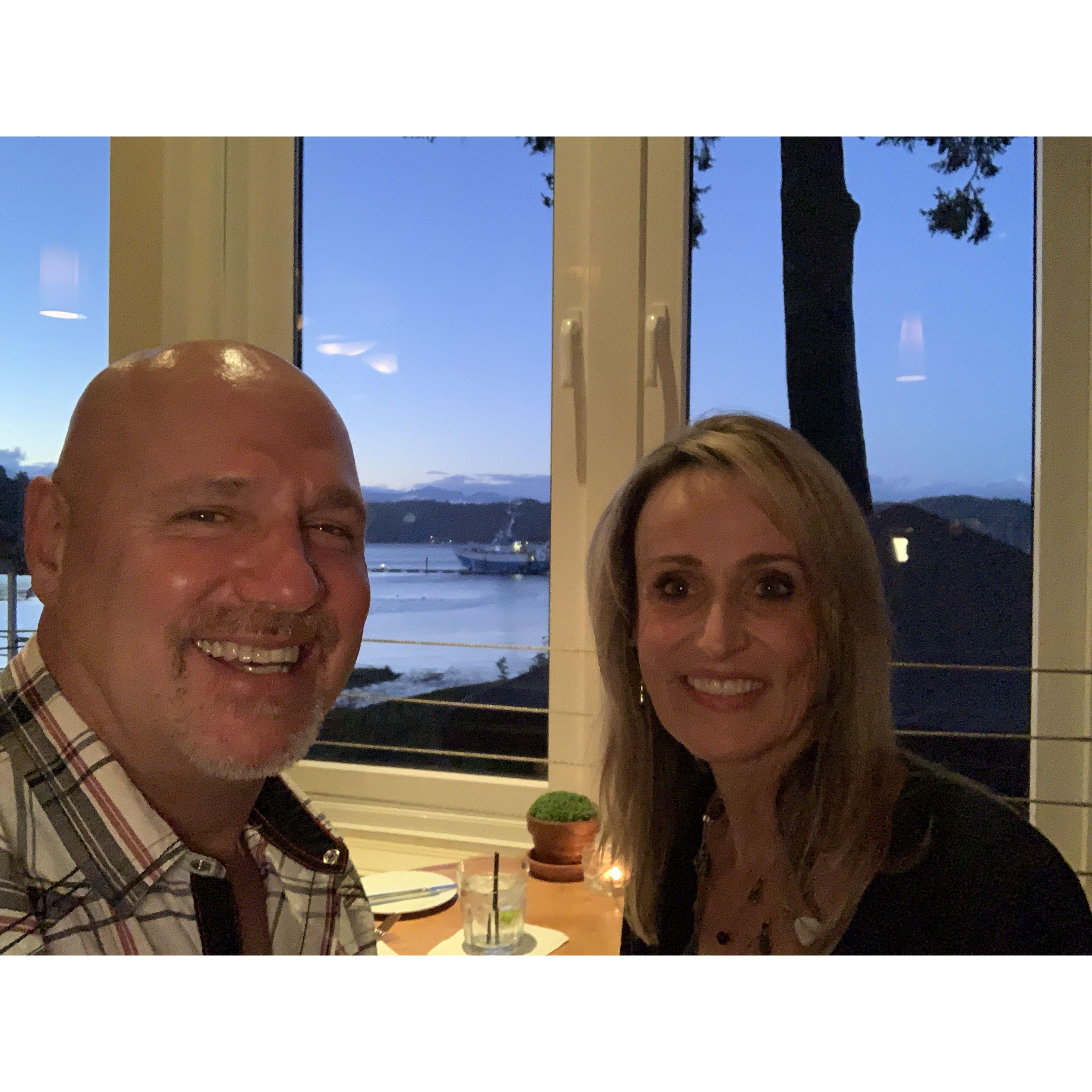 Romantic dinner at Alderbrook Resort, after the proposal.