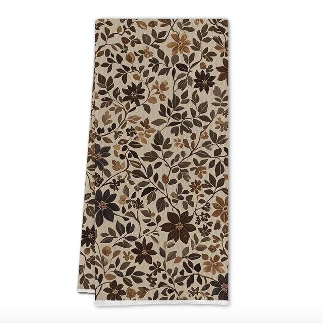 SereneHanctuary Vintage Boho Floral Kitchen Towels, Retro Brown Botanical Dish Tea Towels, Rustic Cottagecore Flower Plant Decorative Hand Towel for Kitchen Bathroom, 16x24 Inch