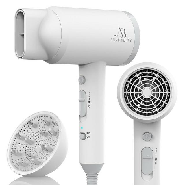 ANNE BETTY Ionic Hair Dryer with Diffuser, Powerful 1800W Blow Dryer for Women & Men, Fast-Drying Hair Dryer with Nozzle for Home, Salon, Travel