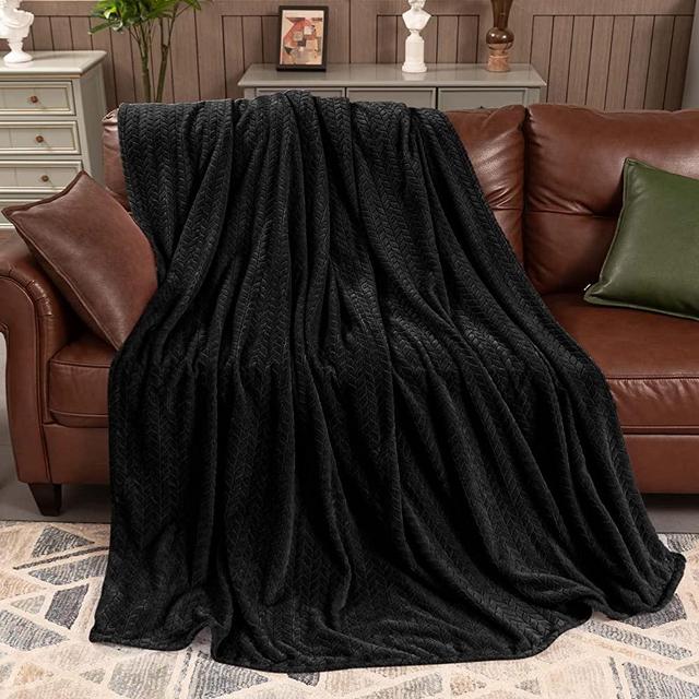 Inhand Fleece Throw Blankets, Super Soft Flannel Cozy Blankets for Adults, Washable Lightweight Fuzzy Blanket for Couch Sofa Bed Office, Twin Size Warm Plush Blankets for All Season (60"×90",Black)