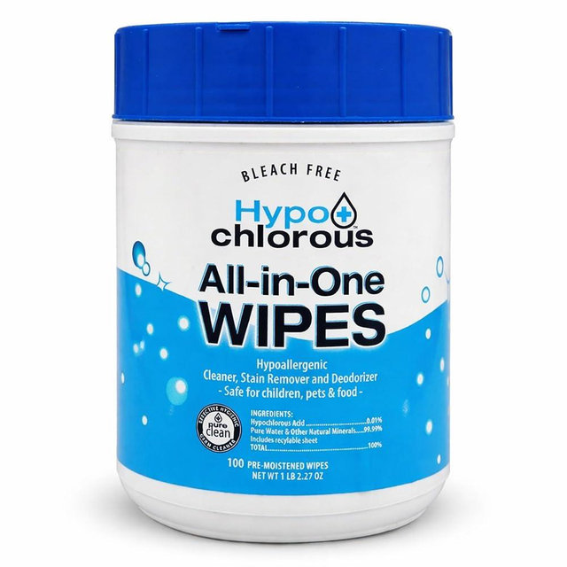 Hypo+Chlorous Hypochlorous Acid Wipes – 100 Count Non-Toxic Cleaner for Skin, Baby, Pet, Home & Gym – Bleach-Free
