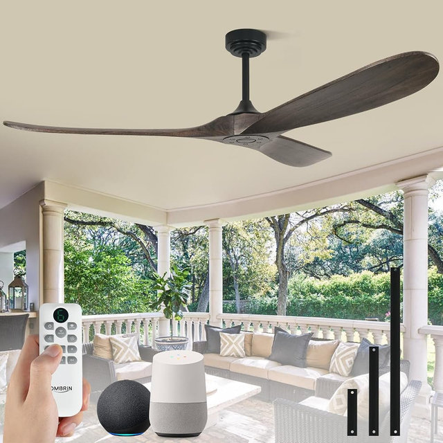 Ombrin 72" Ceiling Fans without Lights, Wood Large Ceiling Fan no Light with Remote Alexa Google App, 3 Blade Propeller for Patios Farmhouse Garage High cfm, Deep Brown