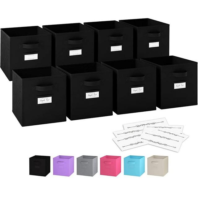 11 Inch Storage Cubes (Set Of 8) Storage Baskets | Features Dual Handles & 10 Label Window Cards | Cube Storage Bins | Foldable Fabric Closet Shelf Organizer | Drawer Organizers And Storage (Black)