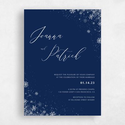 Navy, Blue Wedding Invitation - Glacier Border
