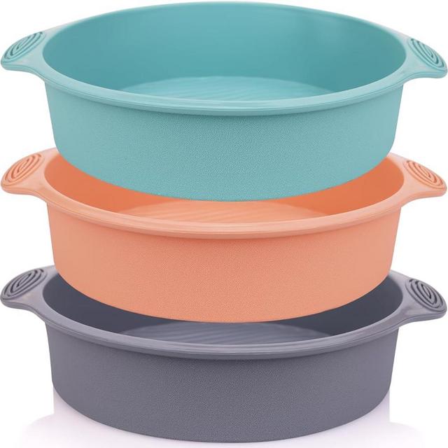 Baocuan 9 inch Silicone Round Cake Pan - Non stick bread pan for baking cake pizza bread and More Food Grade & BPA Free Set of 3