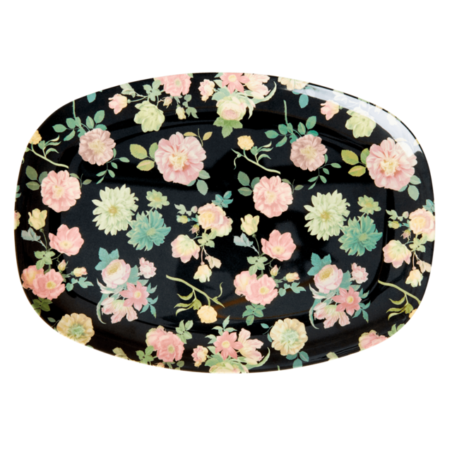 Melamine Rectangular Plate in Dark Rose Print