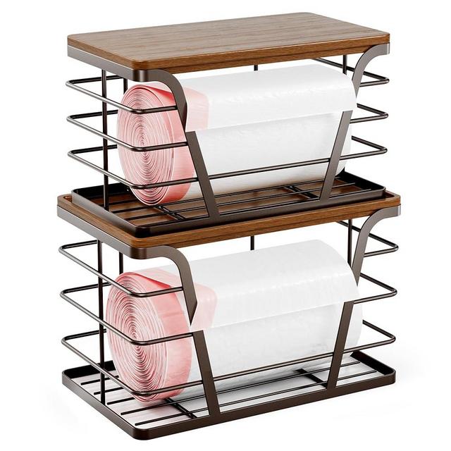 TIDIIABODE 2 Pack Stackable Kitchen Organization,Counter Organizers and Pantry Organization for Home and Kitchen,Trash Bag Organizer Under Sink,Brown