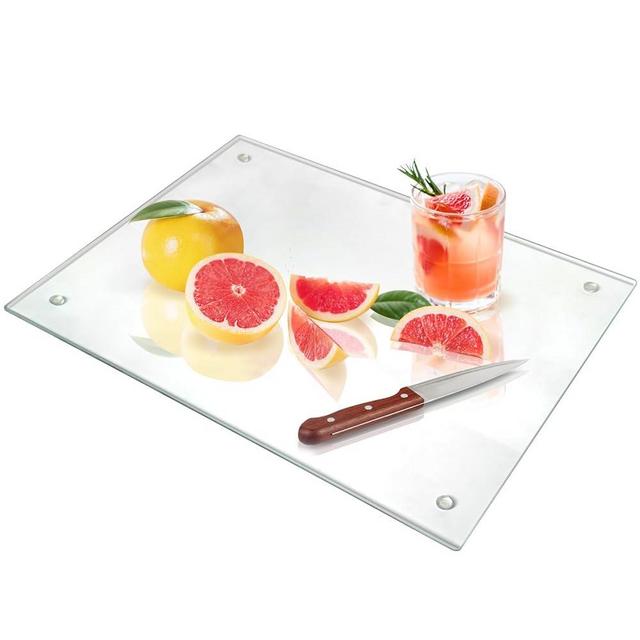 Seelenruhe Tempered Glass Cutting Board for Kitchen Counter, 16x20 inch Clear Cutting Board for Countertop, Non-Slip, Heat-Resistant, Machine Washable, Easy to Clean, Kitchen Decoration