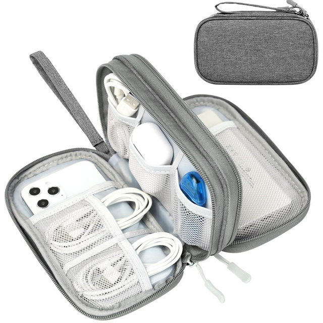 FYY Travel Cable Organizer Pouch Electronic Accessories Carry Case Portable Waterproof Double Layers All-in-One Storage Bag for Cord, Charger, Phone, Earphone Dark Grey