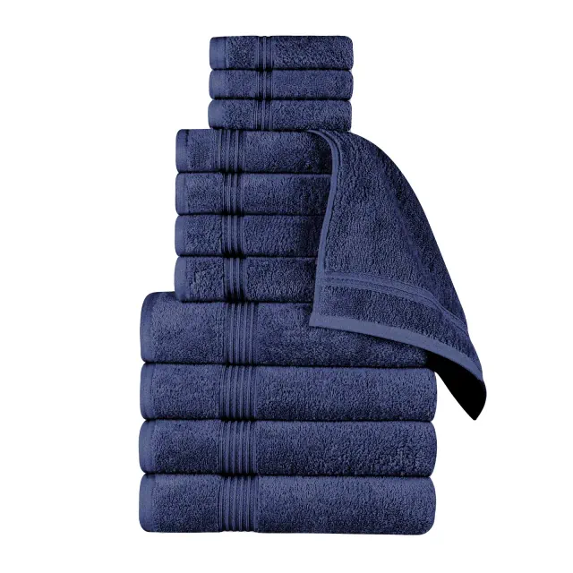 Egyptian Cotton Absorbent Luxury Heavyweight 12 Piece Towel Set, Navy Blue - Blue Nile Mills