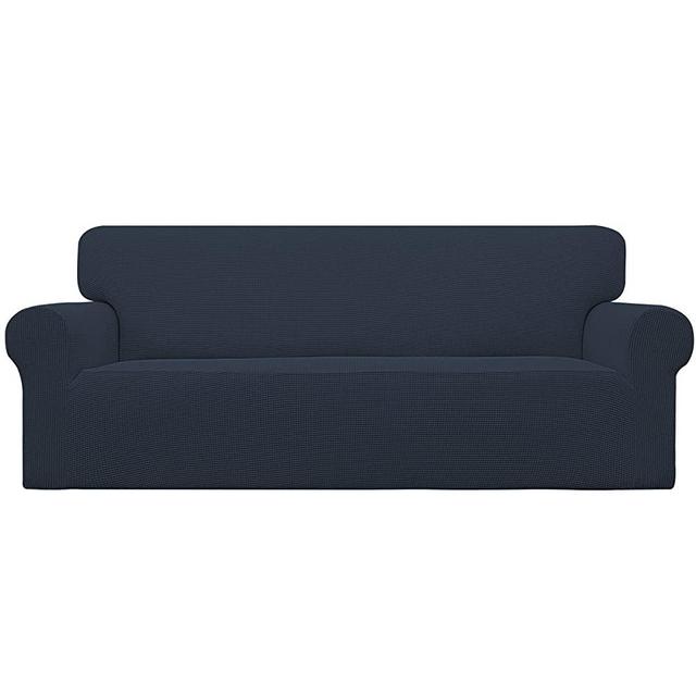 Easy-Going Stretch Oversized Sofa Slipcover 1-Piece Sofa Cover Furniture Protector Couch Soft with Elastic Bottom for Kids, Polyester Spandex Jacquard Fabric Small Checks Dark Blue