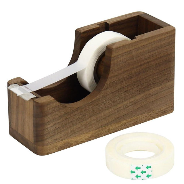 MultiBey Wood Desktop Tape Dispenser, North American Walnut Wood Tape Dispenser Desk Stylish Desktop Tape Cutter, Black Walnut Office Supplies and Accessories for School Home Office