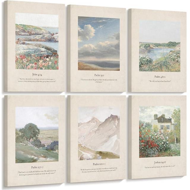 Christian Scripture Wall Art Set of 6 Bible Verse Canvas Wall Decor Psalm 23 Wall Art Religious Pictures Vintage Prints Christian Artwork Bible Verse Poster for Living Room 8x10 Inch Ready to Hang