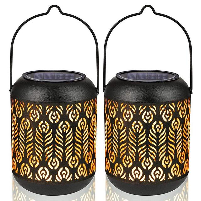 LeiDrail Solar Lantern Outdoor Garden Hanging Lanterns Metal Decorative Light Warm White LED Waterproof Landscape Lighting for Table Pathway Party Yard - 2 Pack