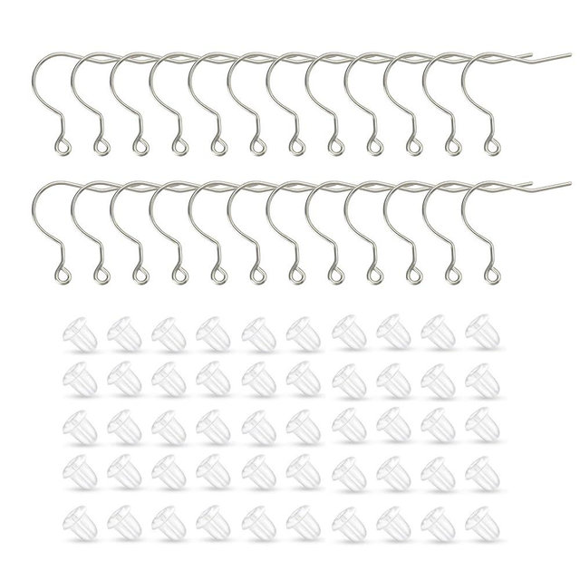 24pcs 20G Big Pure Titanium Earring Fish Hooks with 50pcs Silicone Earring Backs DIY Earrings Findings for Jewelry Making, Hypoallergenic Earring Hooks Making Kit
