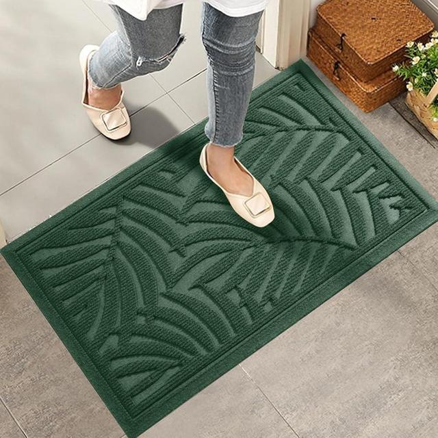 HIYARD Front Door Mat, Absorbent Resist Dirt Welcome Door Mat Indoor Outdoor, Waterproof Doormat, Sturdy Non Slip Backing, Fade Resistant, Low Profile Entry Mat for Entryway, 29×17, Green
