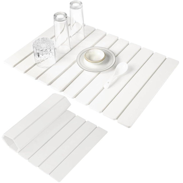 Large Stone Dish Drying Mats for Kitchen Counter 24"(L)×16"(W) Foldable Quick Dry Stone Dish Drying Mats Kitchen Absorbent Diatomaceous Earth Drying Stone Mat for Dishes Bottles Cups White