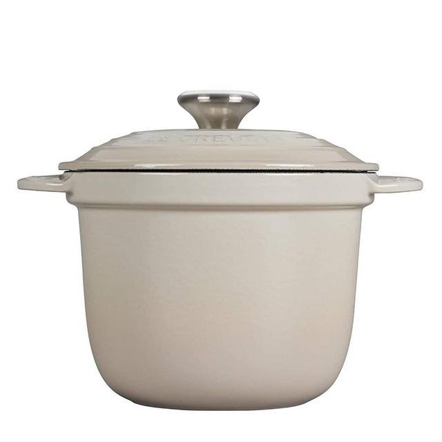 Le Creuset Enameled Cast Iron Rice Pot with SS Knob & Stoneware Insert, 2.25 qt., Meringue