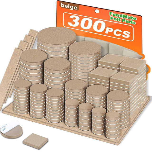 Felt Furniture Pads 300 Pieces, Furniture Pads for Hardwood Floors, Floor Protectors for Furniture Legs, Felt Pads for Furniture Beige