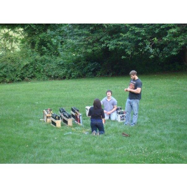 Setting up PJ's homemade fireworks extraveganza for the 4th of July!