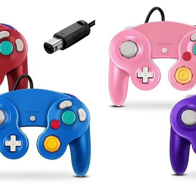 FIOTOK Gamecube Controller, Classic Wired Controller for Wii Nintendo Gamecube - Enhanced- 4 Pack （Red&Blue&Pink&Purple）