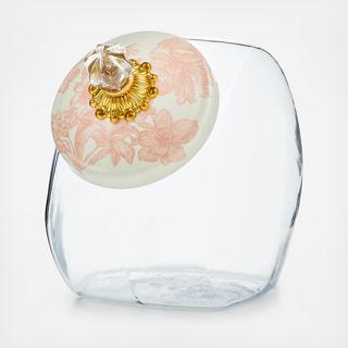Glass Cookie Jar with Rosy English Garden Lid