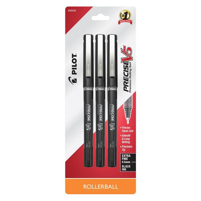 Pilot 3ct Precise V5 Rolling Ball Pens Extra Fine Point 0.5mm Black