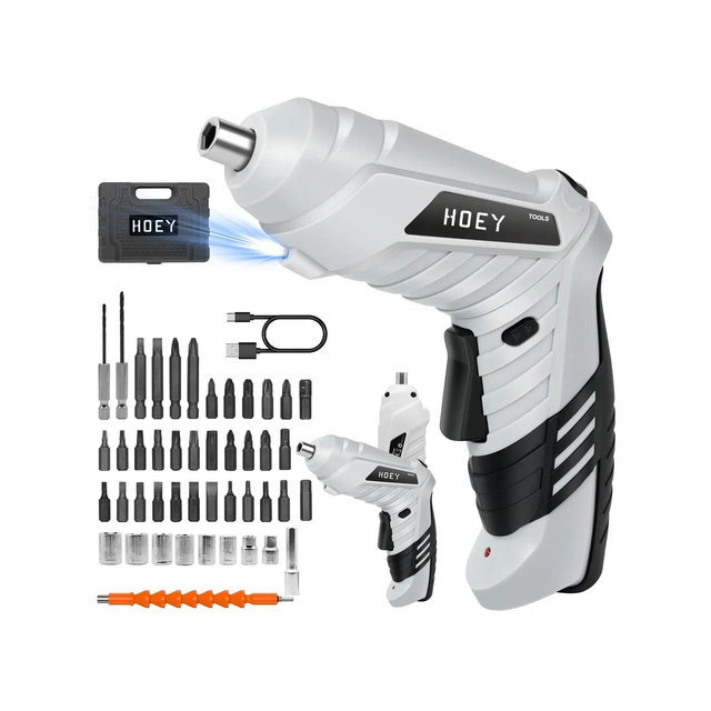 Hoey Cordless Screwdriver, 47 in 1 Electric Screwdriver,Dual Position Handle with USB Cable LED Light for Home Office DIY Tools