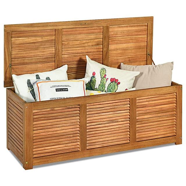 Tangkula 47 Gallon Acacia Wood Deck Box, Garden Backyard Storage Bench, Outdoor Storage Container for Patio Furniture Cushions and Gardening Tools (Natural)