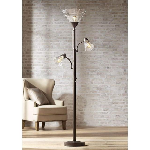 Warwick Industrial Torchiere Lamp Tree Tiger Bronze Seedy Glass Dimmable Antique LED Edison Bulbs for Living Room Reading - Franklin Iron Works