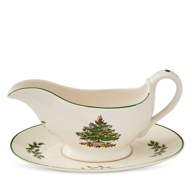 Spode Christmas Tree Gravy Boat and Stand