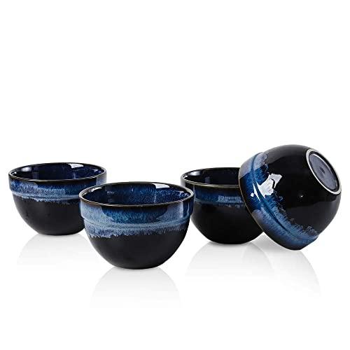 KOOV Porcelain Large Soup Bowl Microwave Safe, 26 Ounce Cereal Bowl, Ceramic Bowls For Oatmeal, Noodle, Breakfast Bowl, Baking Bowl Reactive Glaze Set of 4 (Nebula Blue)