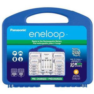 Rechargeable Batteries - Panasonic eneloop Power Pack, 8AA, 2AAA, 2 C Adapters, 2 D Adapters, “Advanced” Individual Battery Charger and Plastic Storage Case