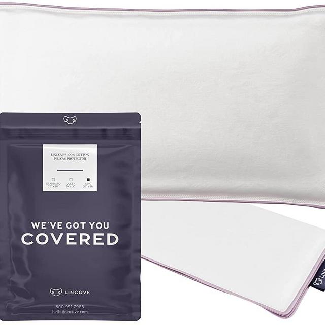 Lincove 100% Cotton Sateen Pillow Protector Cover - Zipper Pillow Covers - 500 Thread Count Luxury Cotton - Zippered Dust Pillow Protectors Bed Pillow Case, King, 20”x36”